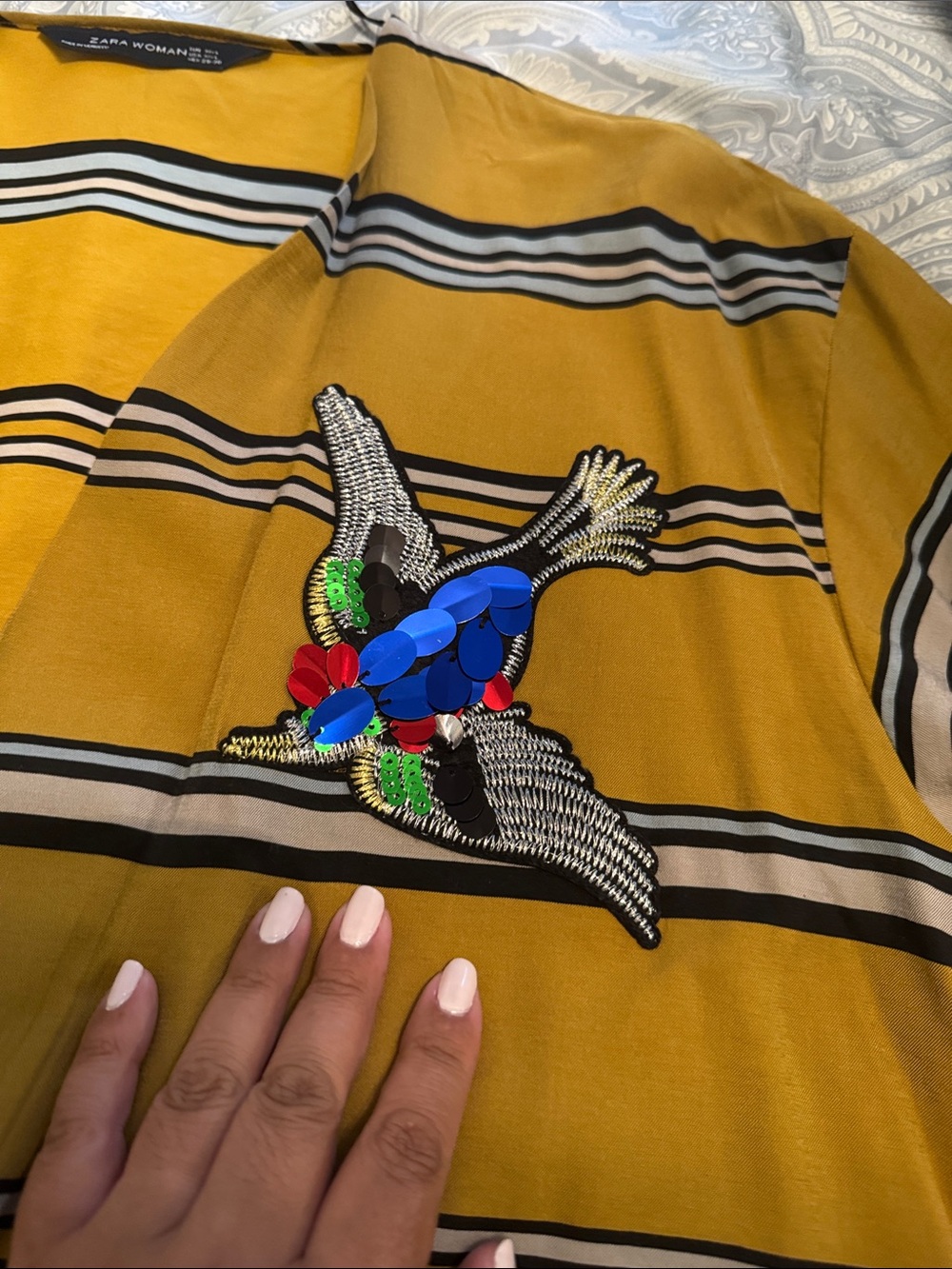 Zara Sequin Birds Striped Kimono/Blouse Wrap Top - Picture 10 of 10